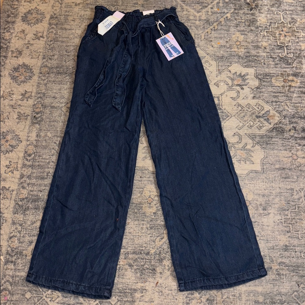 Wax Denim Jeans Pants Wide Leg Stretchy High Waist Belted Lyocell Sz 9  29 NWT
